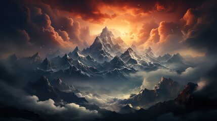 Mountains Partially Obscured by Swirling Clouds