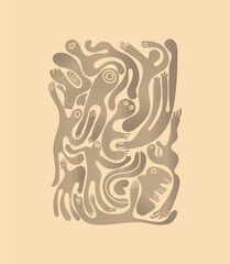 Hand drawn monster characters isolated on beige background. Abstract minimalistic vector illustration