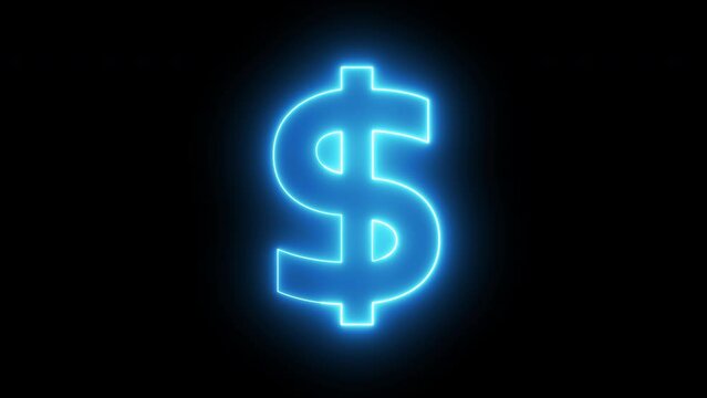 Glowing neon line american currency dollar sign icon isolated on transparent background. Money, profit, investment, growth business, economy, finance and success concept. 4K motion graphic animation.