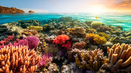 Colorful Marine Life in a Vibrant Coral Reef. Generative AI.