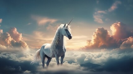 Naklejka na ściany i meble Magic unicorn in a beautiful sky. Generative AI