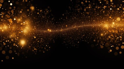 Background of sparkling golden light particles on a black background, ideal illustration for Christmas. Generative AI