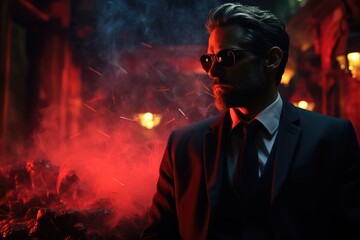A detective smokes in his shadow-filled office. Generative AI