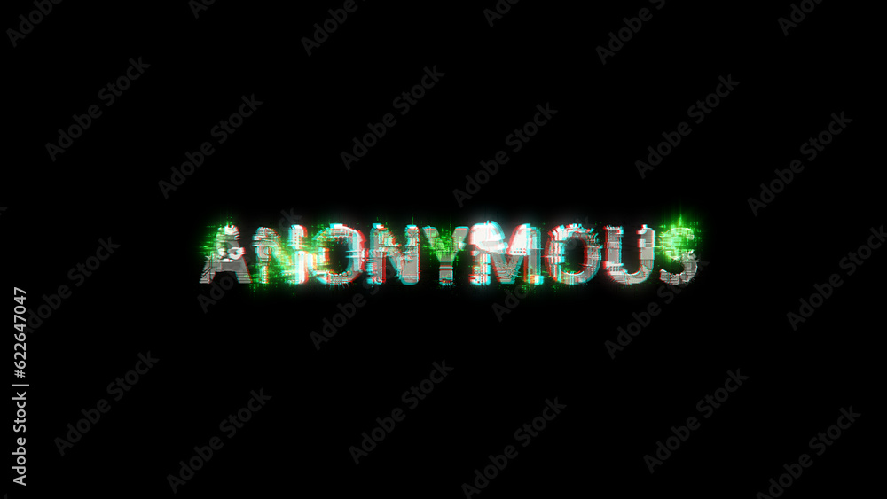 Poster shining cybernetic text anonymous on black - meta universe concept, isolated - object 3d rendering