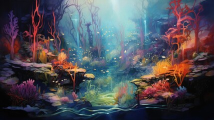 Fototapeta na wymiar Colorful Underwater Reef, Abstract Art, Digital Illustration