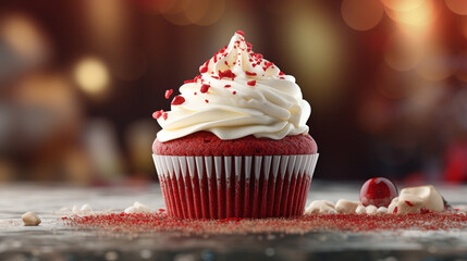 christmas cupcake with ribbon HD 8K wallpaper Stock Photographic Image