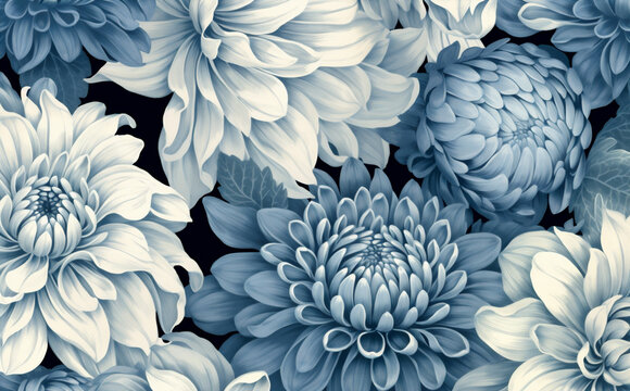 blue vintage graphic flower floral pattern design seamless background leaf illustration. Generative AI. © VICHIZH