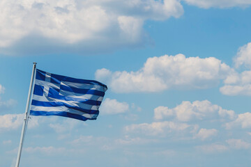 Greece flag fluttering in the wind - 622648690