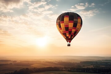 Fototapeta premium Colorful Hot Air Balloons in Blue Sky Horizon. Copy Space Background
