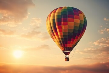 Fototapeta premium Colorful Hot Air Balloons in Blue Sky Horizon. Copy Space Background