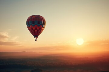 Fototapeta premium Colorful Hot Air Balloons in Blue Sky Horizon. Copy Space Background