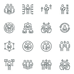 people icons business process, human resource management,  meeting work group team , icon line vector design elements pictograms and infographics