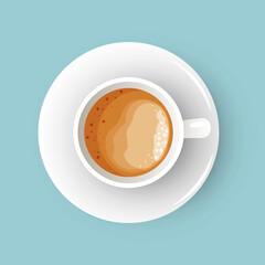 Cup of coffee. Italian cappuccino or americano with milk flat lay cartoon style vector illustration 