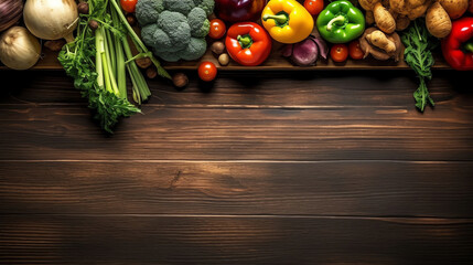 Generative AI : Vegetables healthy eating concept top down view with space for text on the background