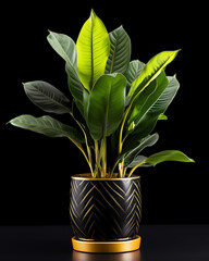 Generative AI : Elegant Greenery: Single House Plants in Stylish Ceramic Pots, Illuminating White Background
