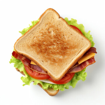 Generative AI : Savory Ham and Vegetable Sandwich on White Background - A Wholesome Feast for Your Taste Buds