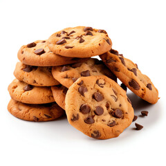 Generative AI : Tempting Chocolate Chip Cookie on a White Background - A Bite of Pure Sweetness