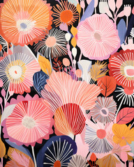 Generative AI : Floral Fusion: A Vibrant and Contemporary Collage of Modern Abstract Flowers"