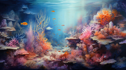 Colorful Underwater Reef, Abstract Art, Digital Illustration