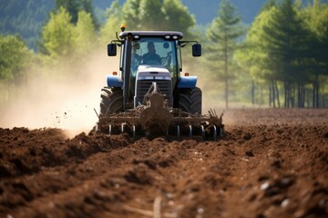 tractor driver works in the field plows the land