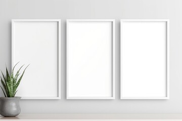 Artistic Trio Square Blank Picture Frame Mockups on Wall. Generative AI