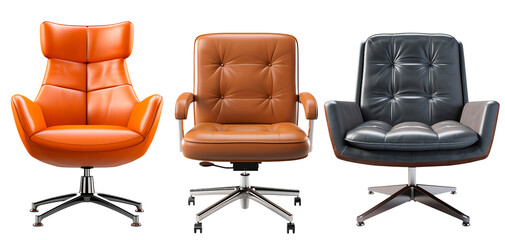 Modern Leather Office Armchairs Set. Interior Design Template. Front View. Ai Generative