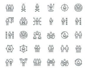 people icons business process, human resource management, meeting work group team , icon line vector design elements pictograms and infographics