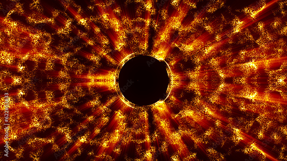 Poster abstract futuristic glowing with yellow light round dark sphere space star. big data visualization. 
