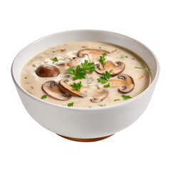 Delicious cream Bowl of mushroom soup on transparent background Remove png created with Generative AI, Clipping Path