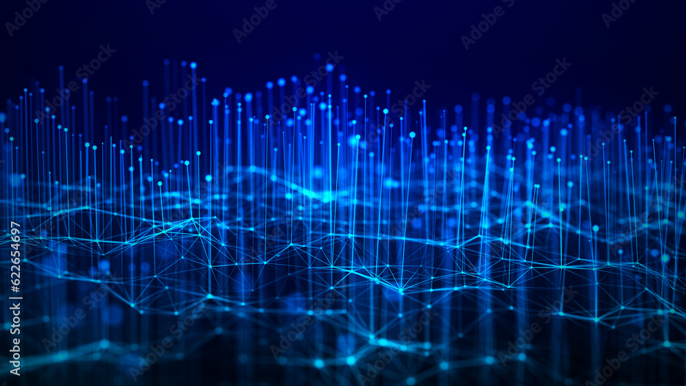 Poster network connection dots and lines. data technology illustration. abstract background with a dynamic 