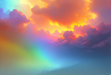 Naklejka premium Vibrant rainbow after the rain. Ai generated technology