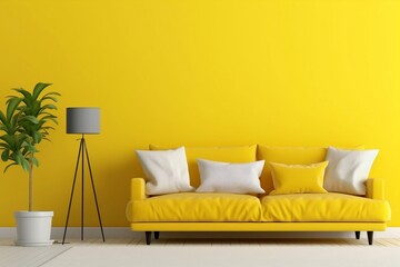Lively Canvas Vibrant Yellow Empty Wall with Space for Text, Generative AI