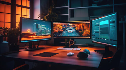 Fototapeta premium Interior of High-Tech Computer and Gaming room setup