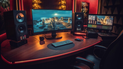 Interior of High-Tech Computer and Gaming room setup