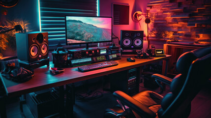 Interior of High-Tech Computer and Gaming room setup