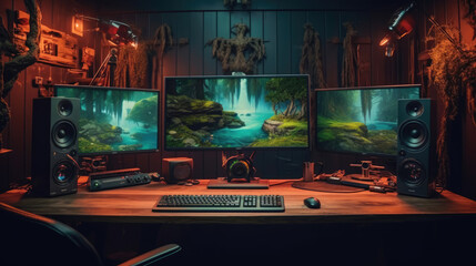 Interior of High-Tech Computer and Gaming room setup