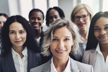 Fototapeta premium business team businesswoman meeting office teamwork happy portrait together education cheerful colleague group generative ai