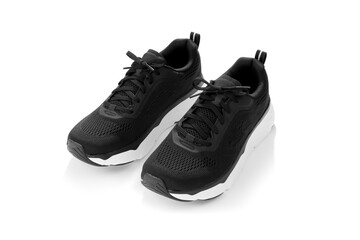 A pair of black sneakers created with focus stacking technique for better sharpness of entire image   