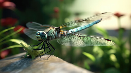 Close-up of a dragonfly on the wonderful garden