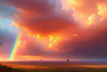 Obraz premium Vibrant rainbow after the rain. Ai generated technology