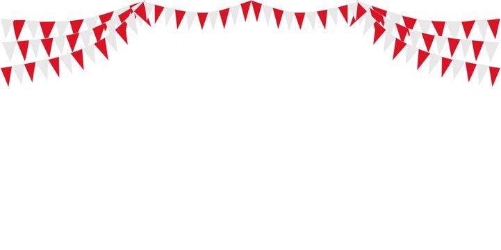 Bunting Hanging Red and White Flag Triangles Banner Background. Bunting flags for celebration, party, fair, market, sale. China, Canada, Swiss, Denmark concepts.