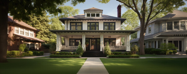 American classic home and house designs.  Hand edited generative AI. - obrazy, fototapety, plakaty