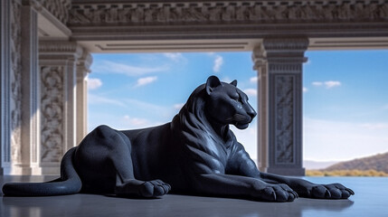 statue of a lion HD 8K wallpaper Stock Photographic Image