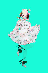 Vertical abstract creative photo collage of graceful elegant glamour bodyless woman wear flower...