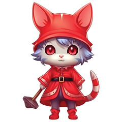 Witchy Whiskers: Delightful Cat in a Red Halloween Costume