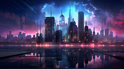 Fototapeta premium A city skyline at night