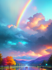 Vibrant rainbow after the rain. Ai generated technology