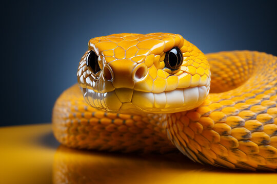 Close up portrait image of vibrant yellow snake