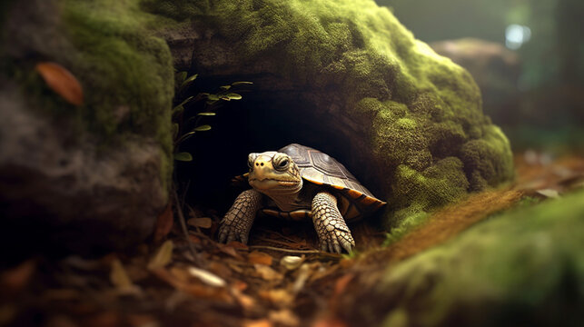turtle on a rock HD 8K wallpaper Stock Photographic Image