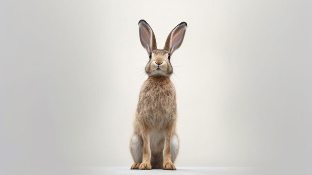 rabbit on a white background HD 8K wallpaper Stock Photographic Image